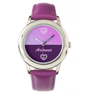 Stilvolle Lila Imitate Glitzer Girly Pink Name Gla Armbanduhr