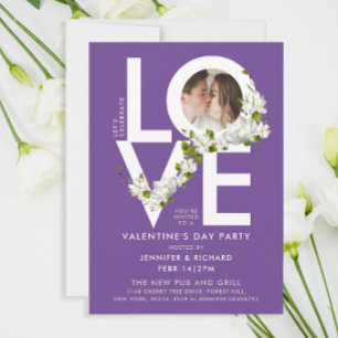 Stilvolle Lila Liebe Valentine Script Foto Floral Einladung