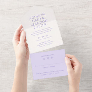 Stilvolle lila moderne Hochzeit All In One Einladung