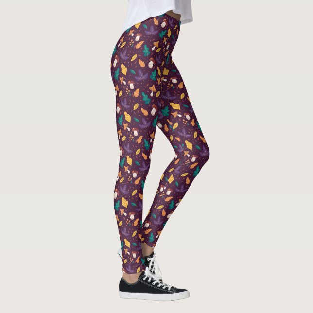 Stilvolle Lila Mushroom Leaf Muster Leggings (Rechts)