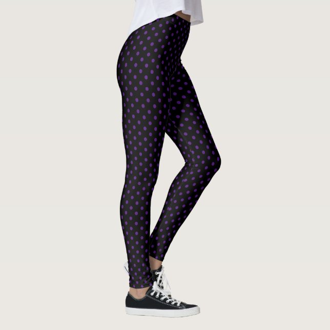 Stilvolle Lila Polka Dots Pattern Schwarze Mode Leggings (Rechts)