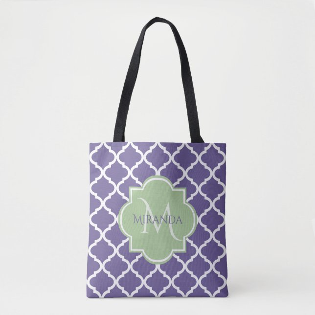Stilvolle Lila Quatrefolie und Green Monogram bene (Vorderseite)