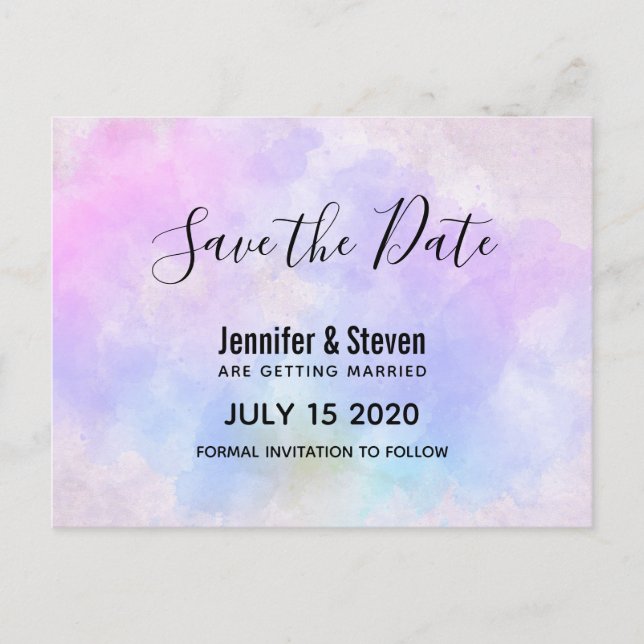 Stilvolle Lila Rosa Blau Wasserfarbe Save the Date Einladungspostkarte (Vorderseite)