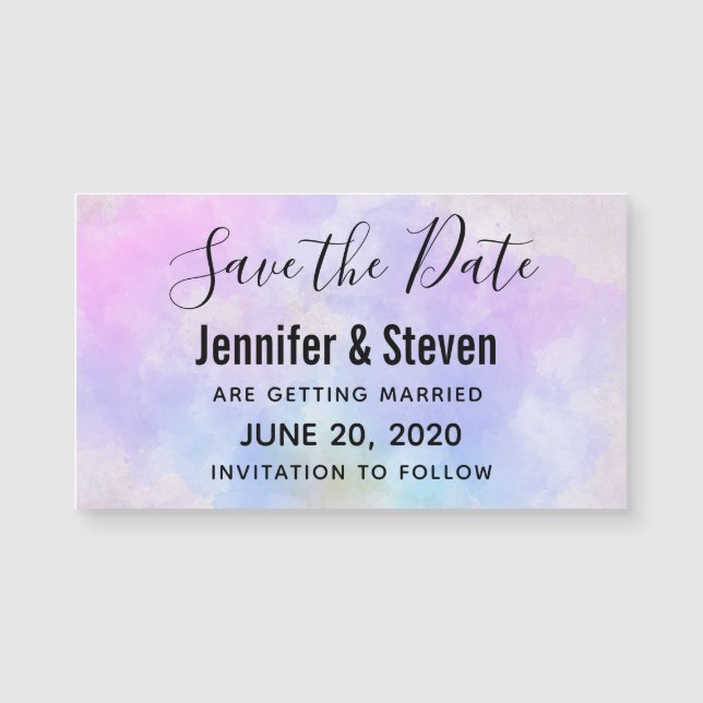 Stilvolle Lila Rosa Blau Wasserfarbe Save the Date Magnetkarte (Vorderseite)