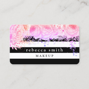 Stilvolle lila Schwarz-weiße Streifen Visitenkarte