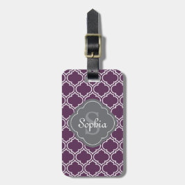 Stilvolle Lila Trellis Gray Monogram Gepäckanhänger