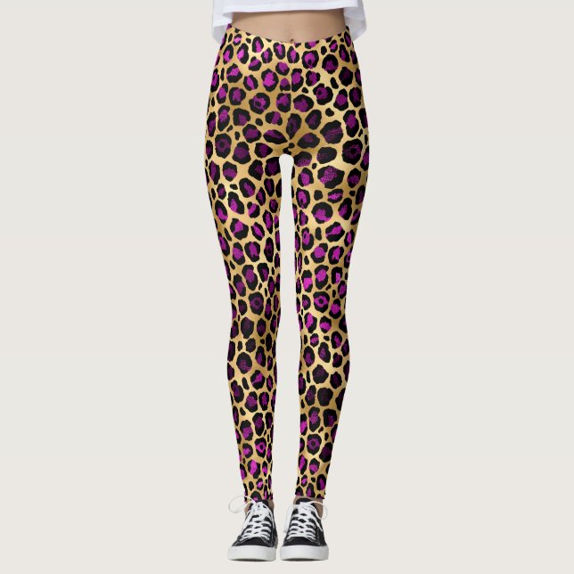 Stilvolle Lila und goldene Foil Leopard-Schnitte Leggings (Vorderseite)
