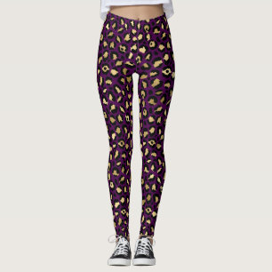 Stilvolle Lila und goldene Foil Leopard-Schnitte Leggings