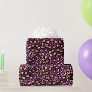 Stilvolle lila und goldene Folien-Leopardenflecken Geschenkpapier