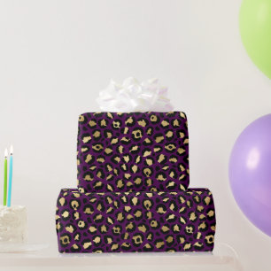 Stilvolle lila und goldene Folien-Leopardenflecken Geschenkpapier