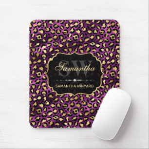 Stilvolle Lila- und Goldleoparden-Monogramm Mousepad