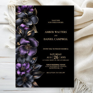 Stilvolle Lila und graue Blumenhochzeit Einladung