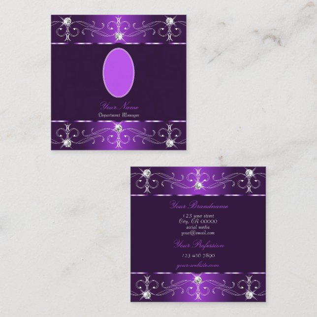 Stilvolle Lila und Lilac Verzierte Ornamente hinzu Quadratische Visitenkarte (Vorne/Hinten)