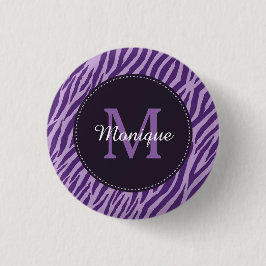 Stilvolle Lila Zebra-Print mit Monogramm und Name Button