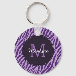 Stilvolle Lila Zebra-Print mit Monogramm und Name Schlüsselanhänger