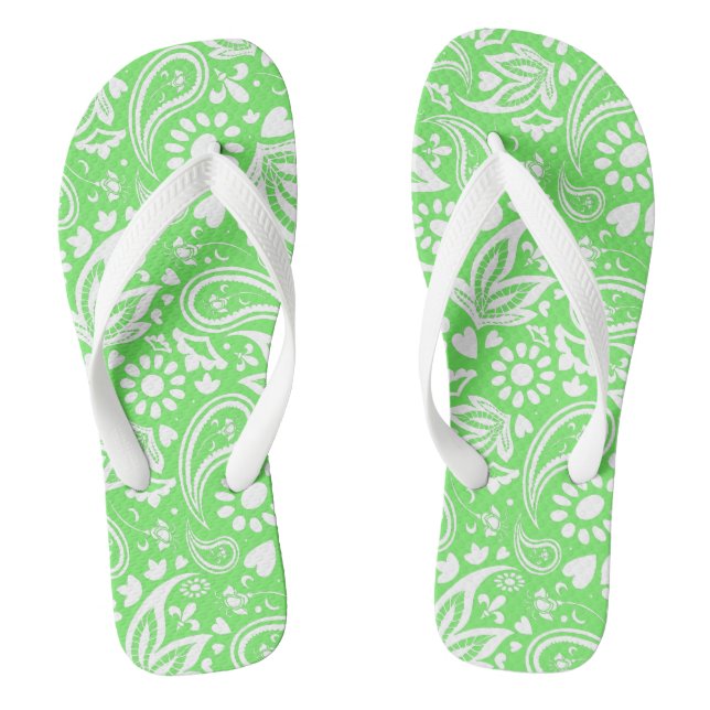 Stilvolle Lime Green und White Paisley Gemustert Flip Flops (Fußbett)