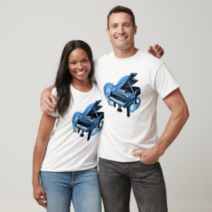 Stilvolle Linie Art Blue Piano T-Shirt