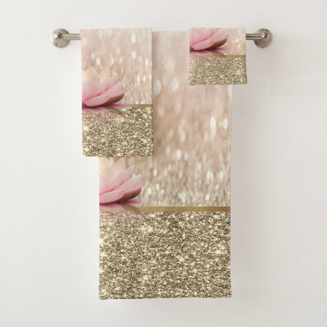 Stilvolle Lotus Gold Glitzer Shiny Bokeh Badhandtuch Set (Insitu)