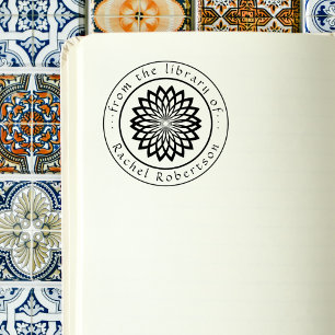 Stilvolle Lotusblume Elegante runde Bibliotheksbuc Gummistempel
