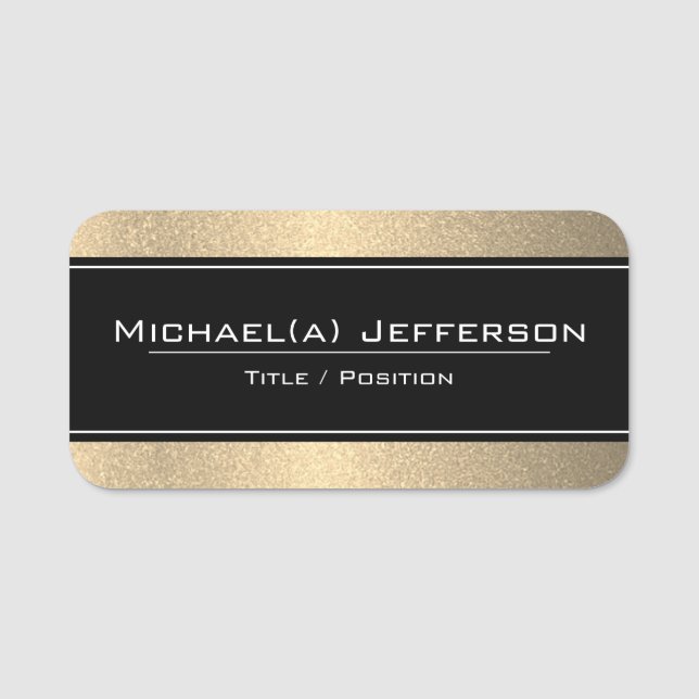 Stilvolle Luxus Black on Luxury Gold Glitzer Einzi Namensschild (Vorderseite)