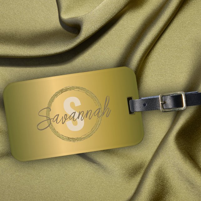 Stilvolle Luxus Gold Metallic Name und Initial Gepäckanhänger (Von Creator hochgeladen)