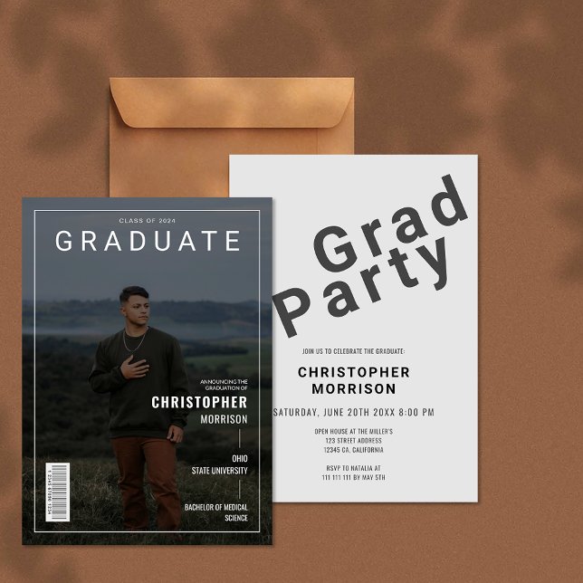 Stilvolle Magazine Cover Foto Graduate Einladung (Stylish Magazine Cover Photo Graduate Invitation)