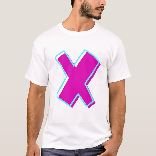 Stilvolle Magenta und Aquamariner Letter X T-Shirt (Vorderseite)