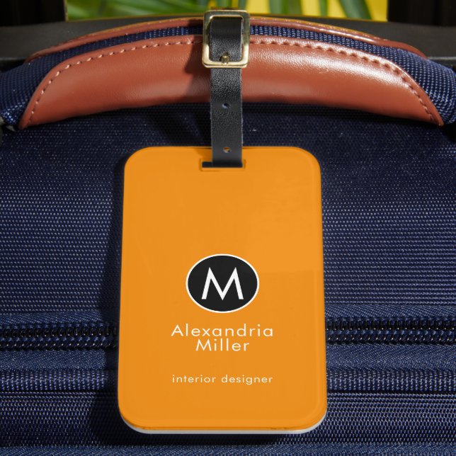 Stilvolle Mandarine Orange Monogram Name Gepäckanhänger (Vorderseite Insitu 2)