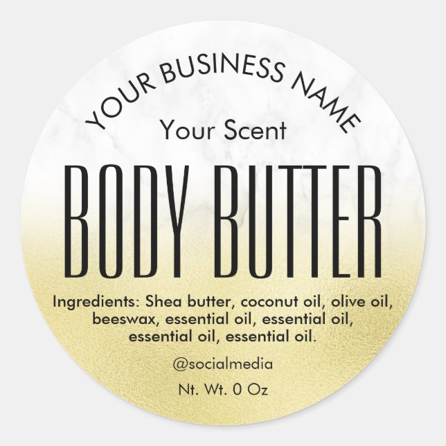 Stilvolle Marble Gold Foil Body Butter Labels Runder Aufkleber (Vorderseite)