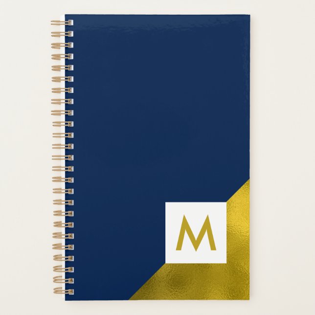 Stilvolle Marine und Gold Mit Monogramm Planer (Vorderseite)