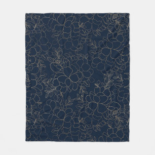 Stilvolle Marineblau-Goldhand gezeichnetes Blumen Fleecedecke