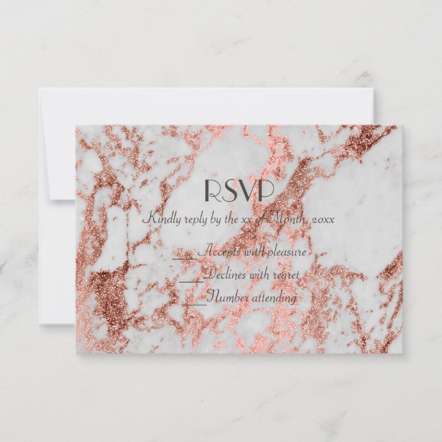 Stilvolle Marmor-Imitate Rose Goldhochzeit RSVP Karte (Vorderseite)