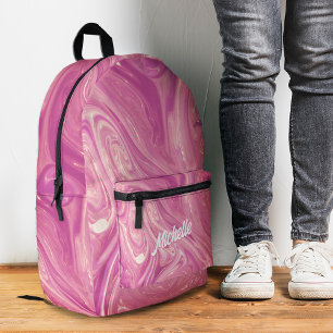 Stilvolle Marmor-Rosa-Flüssigkeit Zurück zur Schul Bedruckter Rucksack