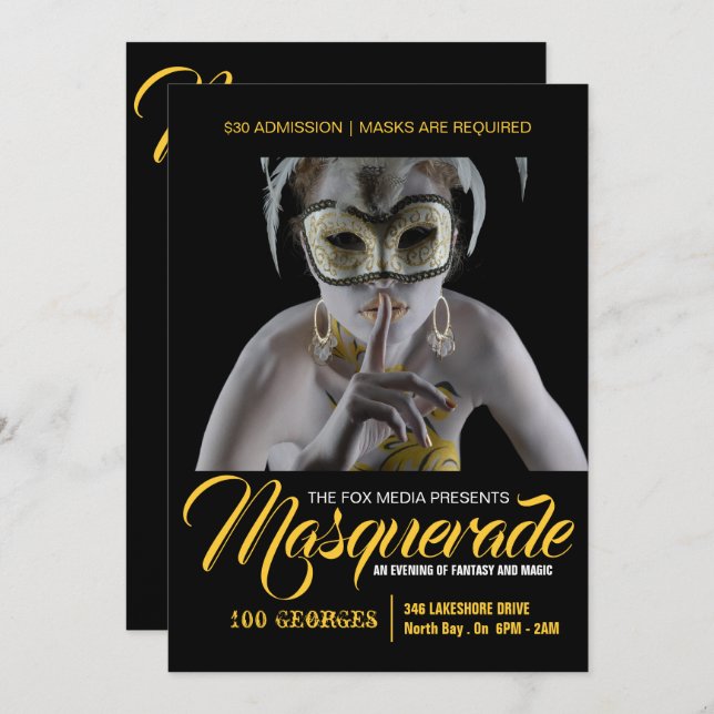 Stilvolle Masquerade-Party Einladung (Vorne/Hinten)