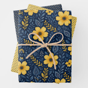 Stilvolle, mediterrane Blumenmuster Geschenkpapier Set