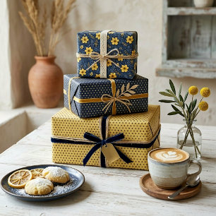 Stilvolle, mediterrane Blumenmuster Geschenkpapier Set