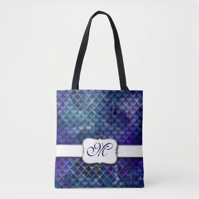 Stilvolle Mermaid Scale Mit Monogramm Tote Bag (Vorderseite)