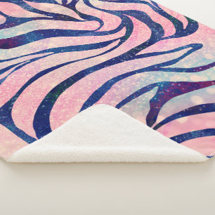 Stilvolle Metallic Blue & Holographic Zebra Print Sherpadecke