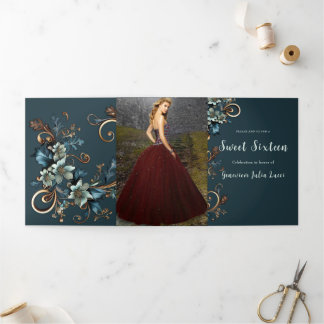 Stilvolle Metallic Floral Sweet 16 Party Einladung