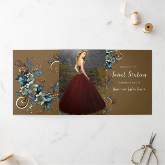 Stilvolle Metallic Floral Sweet 16 Party Einladung