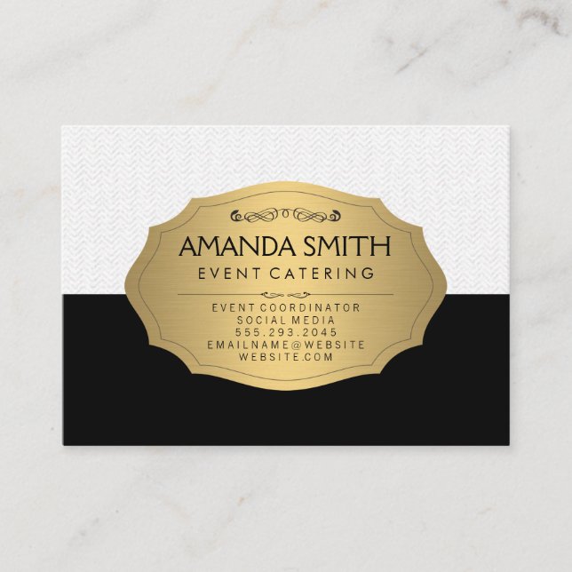 Stilvolle Metallic Gold Black Subtle Wavy Muster Visitenkarte (Vorderseite)