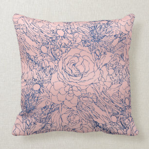 Stilvolle Metallic Navy Blue und Pink Floral Desig Kissen