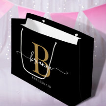 Stilvolle Minimal Black Gold Monogram Girly Script