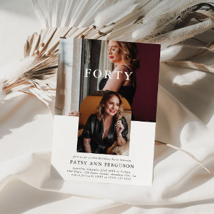 Stilvolle Minimal Foto FORTY 40. Geburtstag Einladung