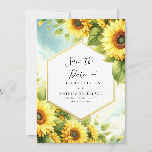 Stilvolle Minimal Sunflower Wedding Save The Date (Vorderseite)