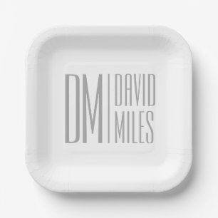 Stilvolle Minimal- und moderne Gray-Initials & Nam Pappteller