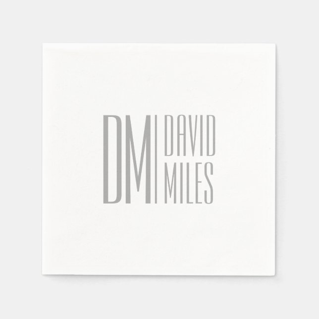 Stilvolle Minimal- und moderne Gray-Initials & Nam Serviette (Vorderseite)