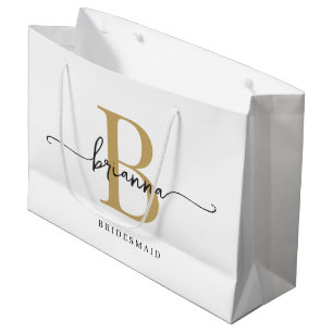 Stilvolle Minimal White Gold Monogram Girly Script Große Geschenktüte