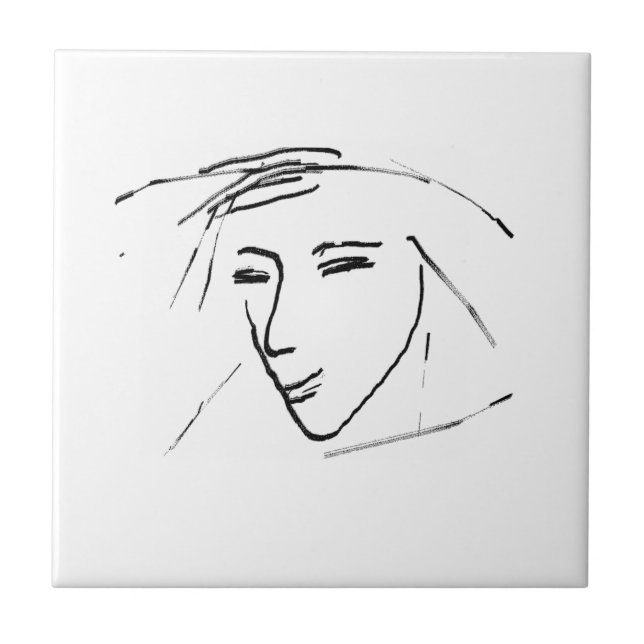 Stilvolle Minimalismus White Black Face Sketch Fliese (Vorderseite)