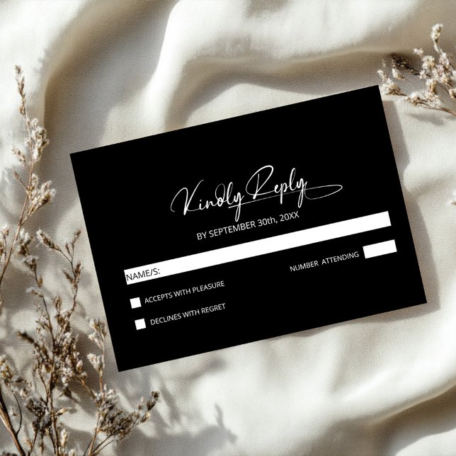 Stilvolle Minimalistische Black Wedding RSVP Karte (Von Creator hochgeladen)